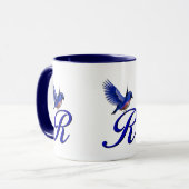 Blauwe Vogel Monogram Initiaal R Elegant Mok (Voorkant links)
