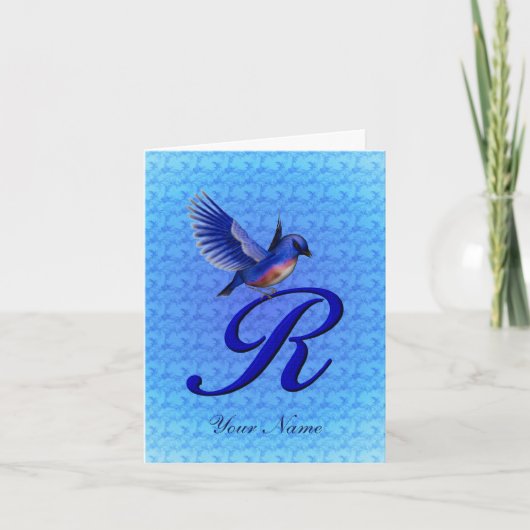 Blauwe Vogel Monogram Initiaal R Persoonlijk Notitiekaartje (Voorkant)