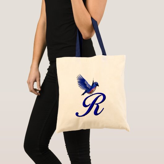 Blauwe Vogel Monogram Initiaal R Tote Bag (Voorkant (product))