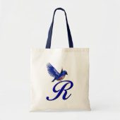 Blauwe Vogel Monogram Initiaal R Tote Bag (Voorkant)