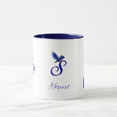 Blauwe Vogel Monogram Initiaal S Elegant Gepersona Mok (Midden)