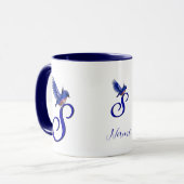 Blauwe Vogel Monogram Initiaal S Elegant Gepersona Mok (Voorkant links)
