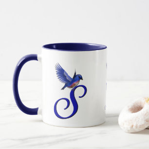 Blauwe Vogel Monogram Initiaal S Elegant Gepersona Mok