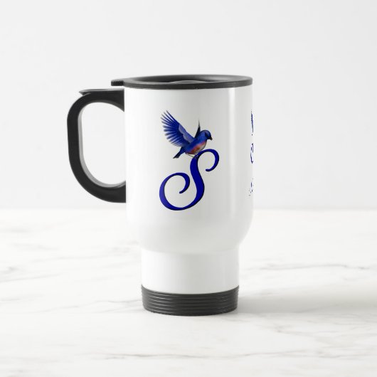 Blauwe Vogel Monogram Initiaal S Elegant Gepersona Reisbeker (Links)