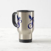 Blauwe Vogel Monogram Initiaal S Elegant Reisbeker (Voorkant links)