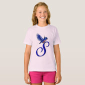 Blauwe Vogel Monogram Initiaal S Elegant T-shirt (Voorkant volledig)