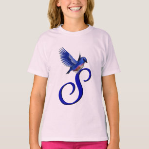 Blauwe Vogel Monogram Initiaal S Elegant T-shirt