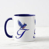 Blauwe Vogel Monogram Initiaal T Elegant Mok (Links)