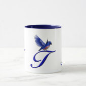 Blauwe Vogel Monogram Initiaal T Elegant Mok (Midden)