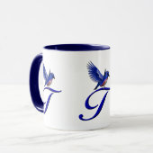 Blauwe Vogel Monogram Initiaal T Elegant Mok (Voorkant links)
