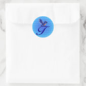 Blauwe Vogel Monogram Initiaal T Ronde Sticker (Tas)