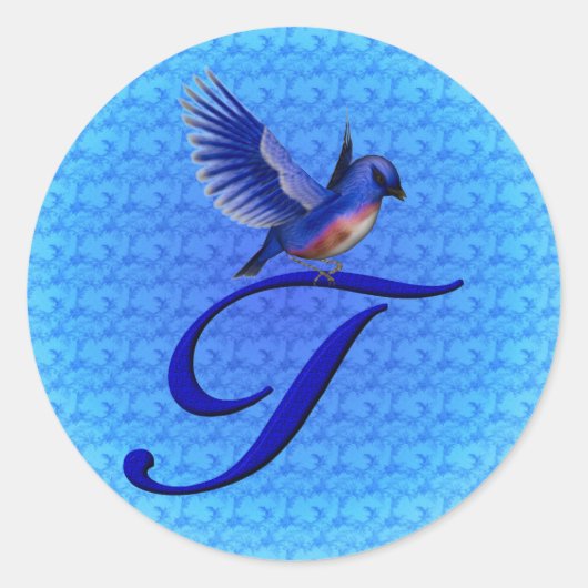 Blauwe Vogel Monogram Initiaal T Ronde Sticker (Voorkant)