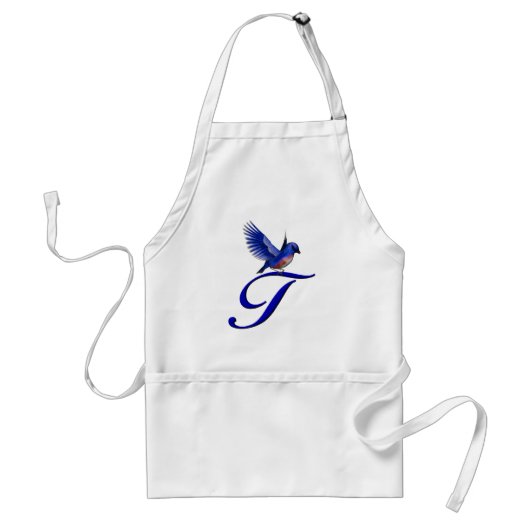 Blauwe Vogel Monogram Initiaal T Standaard Schort (Voorkant)