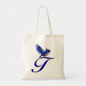 Blauwe Vogel Monogram Initiaal T Tote Bag (Voorkant)