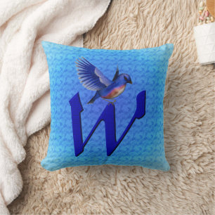 Blauwe Vogel Monogram Initiaal W Kussen