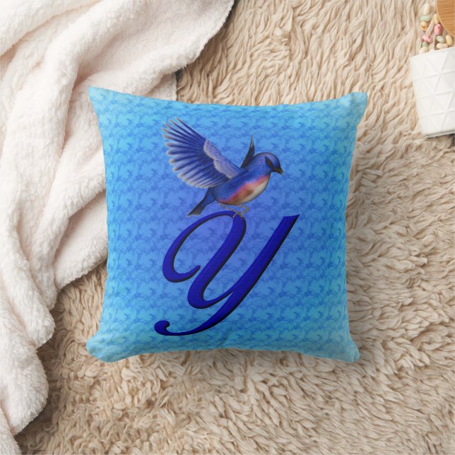 Blauwe Vogel Monogram Initiaal Y Kussen (Deken)