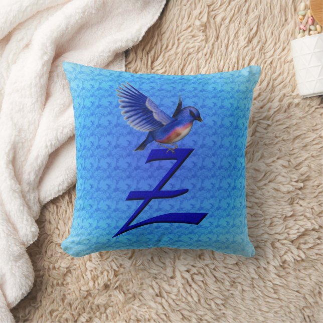 Blauwe Vogel Monogram Initiaal Z Kussen (Deken)