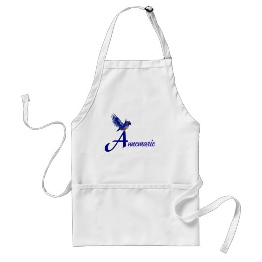 Blauwe Vogel Monogram Letter A Naam Gepersonalisee Standaard Schort (Voorkant)