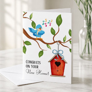 Blauwe Vogel Nieuwe Thuis Felicitaties Wenskaart Kaart