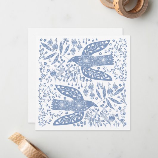 Blauwe vogel notitiekaartje (Voorkant / Achterkant in situ)