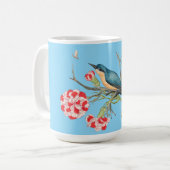 Blauwe vogel op anjers koffiemok (Voorkant links)