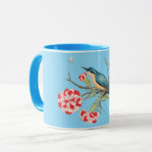Blauwe vogel op anjers mok (Voorkant links)