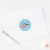 Blauwe vogel op anjers ronde sticker (Envelop)