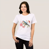 Blauwe vogel op anjers Tri-Blend shirt (Voorkant volledig)