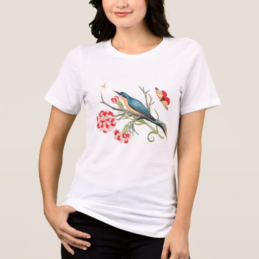 Blauwe vogel op anjers Tri-Blend shirt (Voorkant)