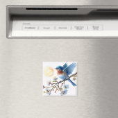 Blauwe Vogel op Bloesemtak Vierkante Magneet (Insitu (Vaatwasser))