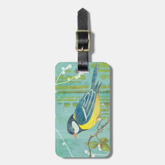 Blauwe vogel op een boom bagagelabel (Voorkant verticaal)