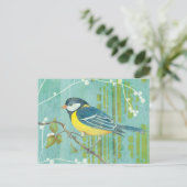 Blauwe vogel op een boom briefkaart (Staand voorkant)