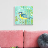 Blauwe vogel op een boom canvas afdruk (Insitu (Woonkamer))