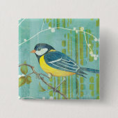 Blauwe vogel op een boom vierkante button 5,1 cm (Voorkant)