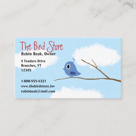 Blauwe vogel op een boomtak met Cloudy Sky Visitekaartje (Voorkant)
