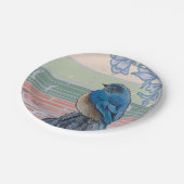 Blauwe vogel op een hek post papieren bordje (Gekanteld)