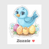 Blauwe vogel op een nest met paaseieren sticker (Vel)