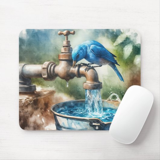 Blauwe vogel op een oude kraan muismat (Met muis)