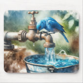 Blauwe vogel op een oude kraan muismat (Voorkant)