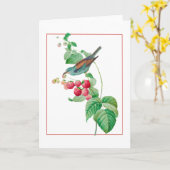 Blauwe vogel op een Raspberry Branch Kaart (Gele Bloem)