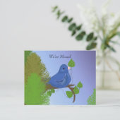Blauwe vogel op een Tak Nieuw Adres Aankondigingskaart (Staand voorkant)