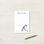 Blauwe vogel op een tak post-it® notes (Op bureau)