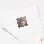 Blauwe Vogel op een Zijdeplantpeul Vierkante Sticker (Envelop)