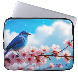 Blauwe Vogel op Kersenbloesemtak Laptop Sleeve