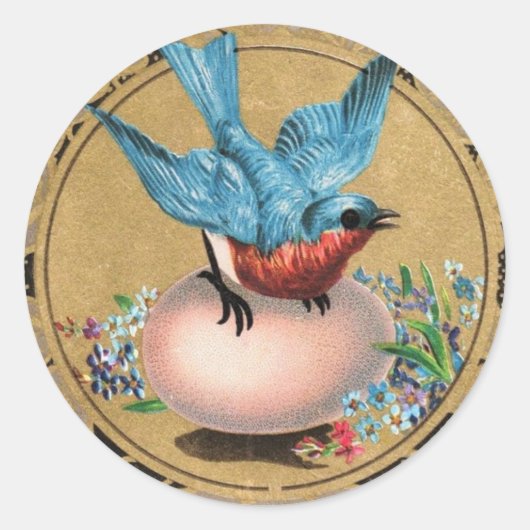  Blauwe Vogel op Paaseieren Ronde Sticker (Voorkant)
