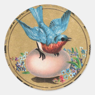  Blauwe Vogel op Paaseieren Ronde Sticker