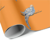 Blauwe vogel op Sinaasappel Cadeaupapier (Rol Hoek)