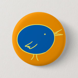 Blauwe vogel op Sinaasappel Ronde Button 5,7 Cm