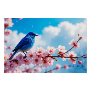 Blauwe Vogel op Tak van Kersenbloesem Perfect Poster