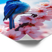 Blauwe Vogel op Tak van Kersenbloesem Poster (Hoek)